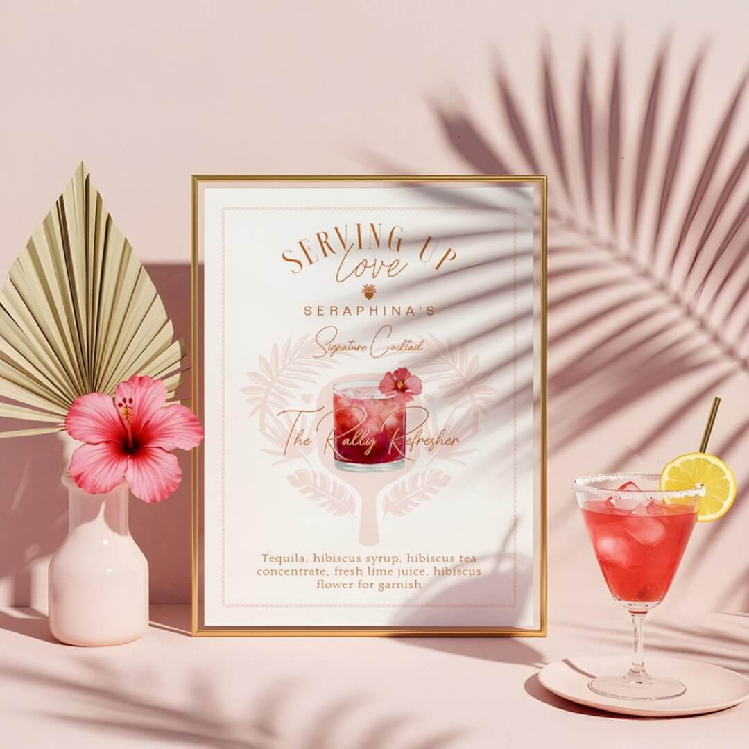 Pickleball Bridal Shower Watercolor Cocktail Drink Poster