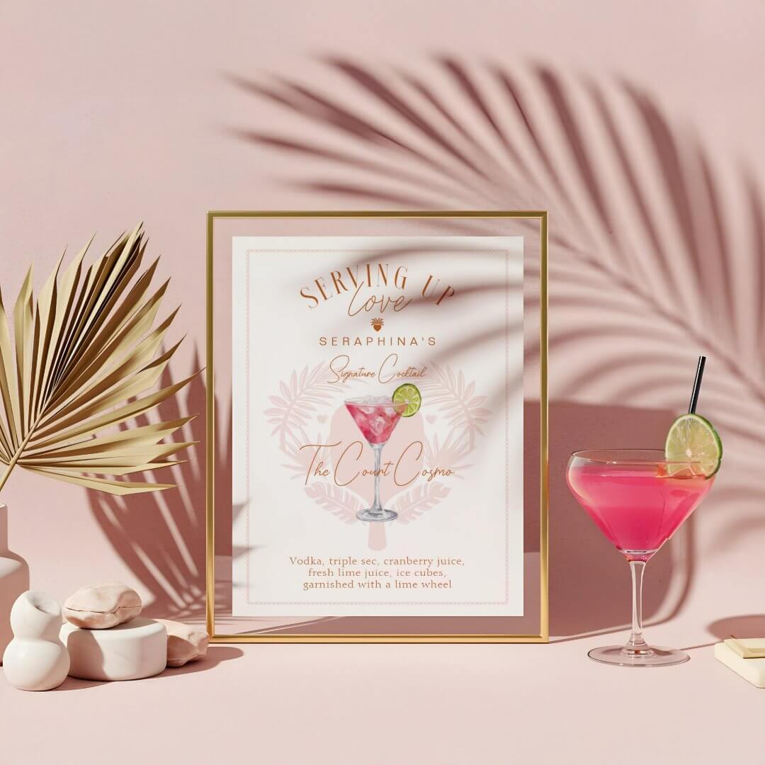 Pickleball Bridal Shower Watercolor Cocktail Drink Poster