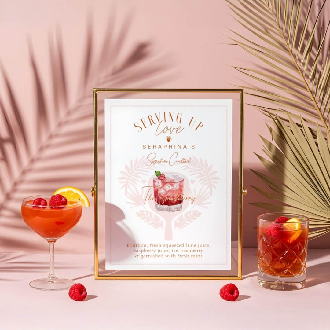 Pickleball Bridal Shower Watercolor Cocktail Drink Poster