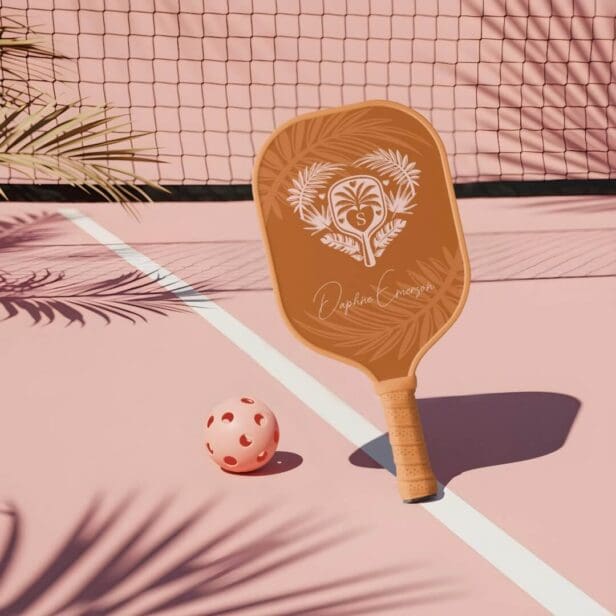 Retro Tropical Palm Tree Pickleball Bridal Shower Carbon Fiber Orange Pickleball Paddle