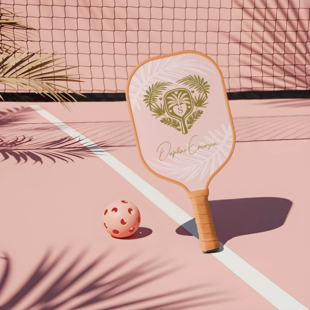 Retro Tropical Palm Tree Pickleball Bridal Shower Carbon Fiber Pink Pickleball Paddle