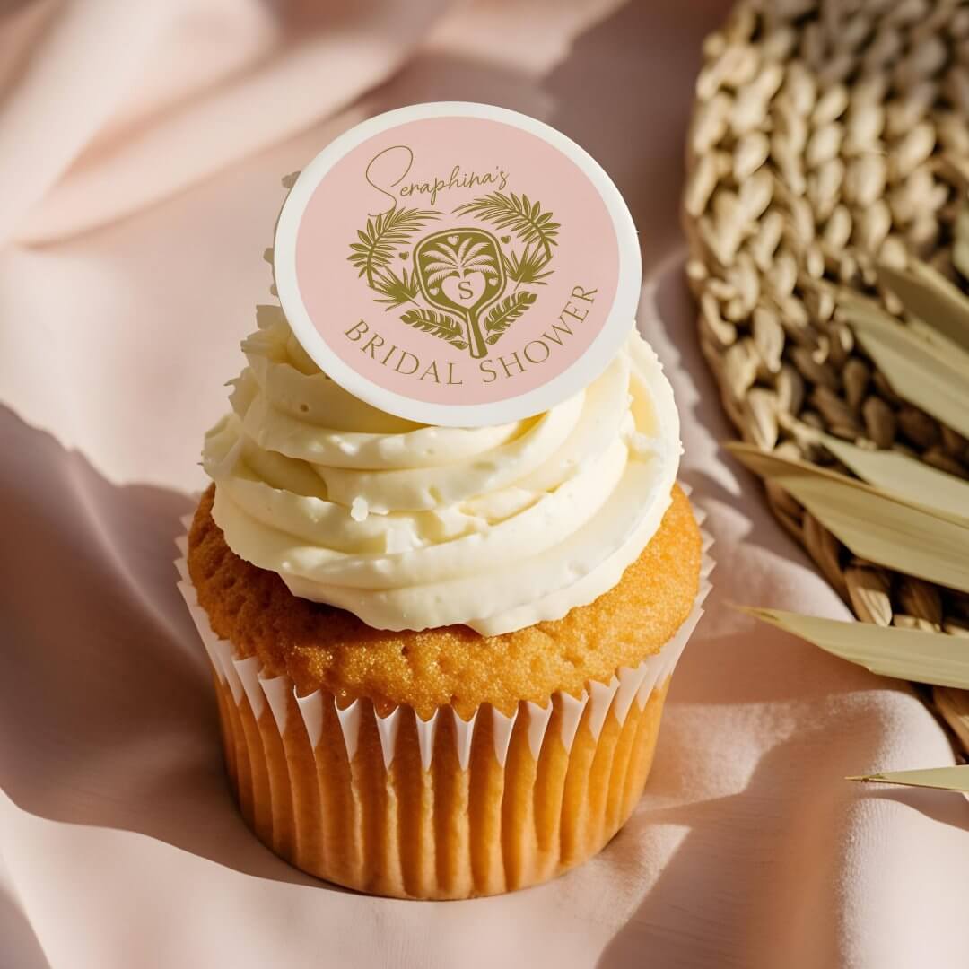 Retro Tropical Palm Tree Pickleball Bridal Shower Edible Pink Frosting Rounds