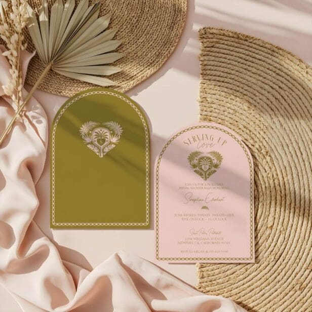 Retro Tropical Palm Tree Pickleball Bridal Shower Green And Pink Invitation