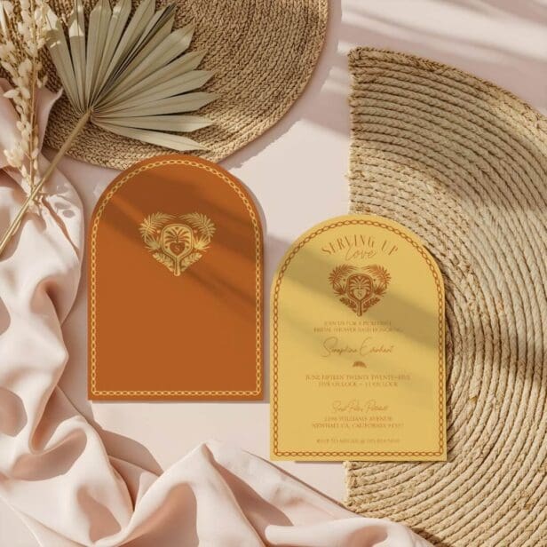 Retro Tropical Palm Tree Pickleball Bridal Shower Orange And Yellow Invitation