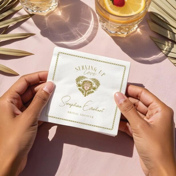Retro Tropical Palm Tree Pickleball Bridal Shower White Napkin