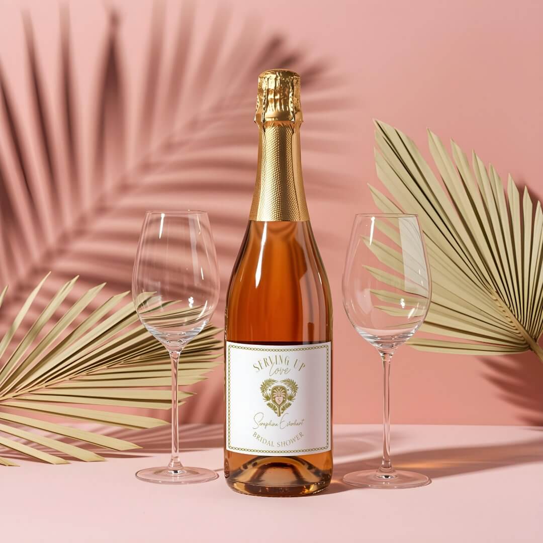 Retro Tropical Palm Tree Pickleball Bridal Shower Sparkling Wine Label