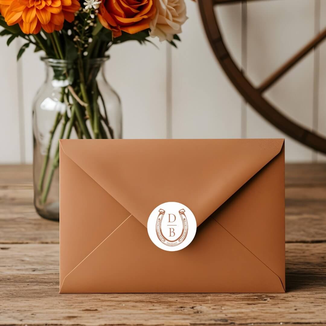 Rustic Western Horseshoe Custom Monogram Wedding Classic Round Sticker