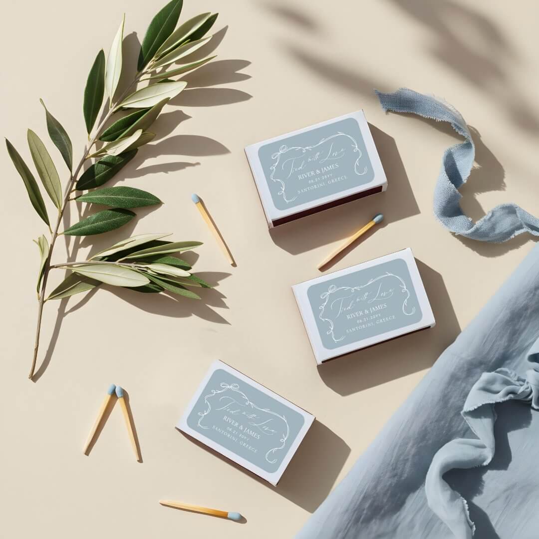 Tied With Love Elegant Sketch Bow & Ribbon Wedding Matchboxes