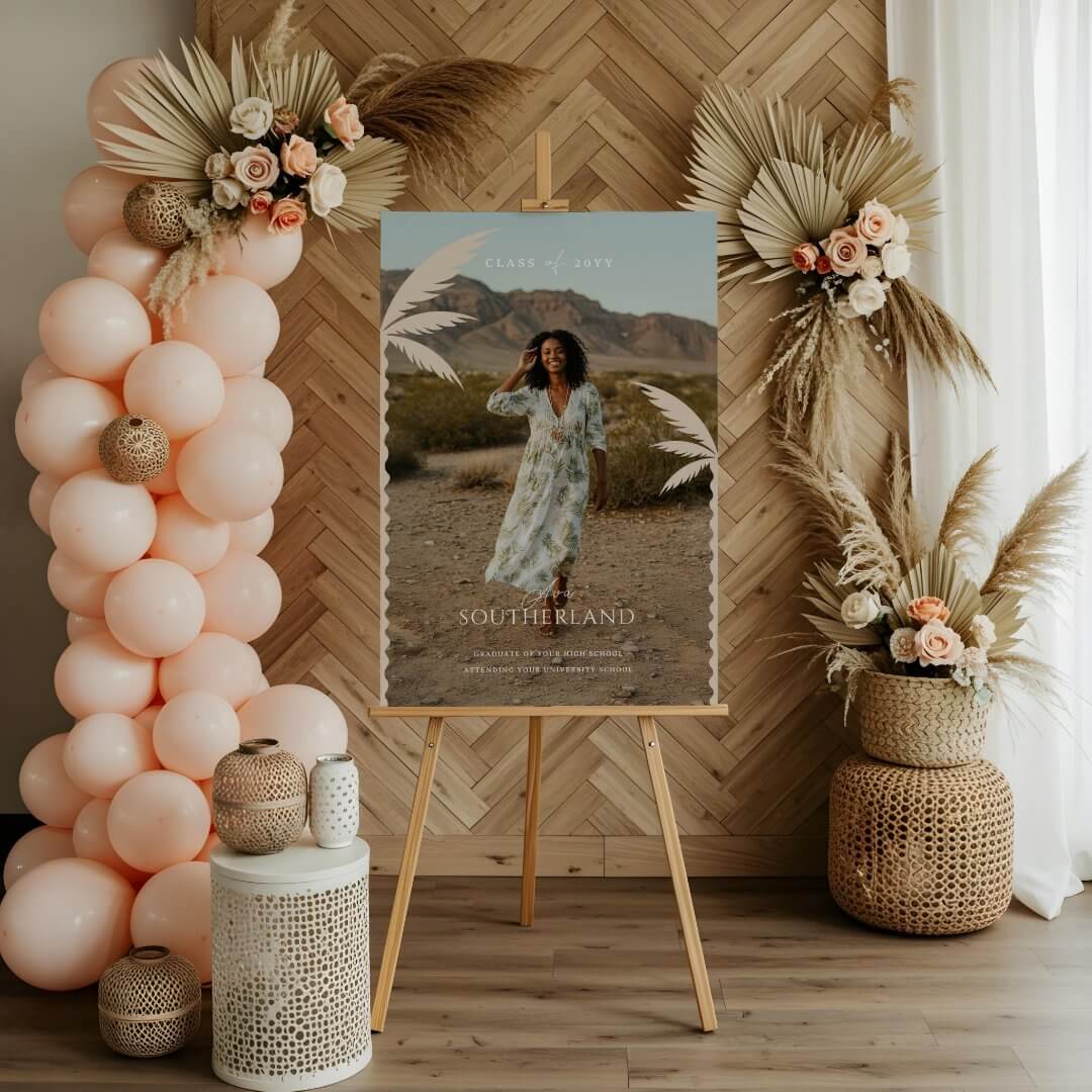 Boho Retro Tropical Palm Tree Graduation Photo Foam Board