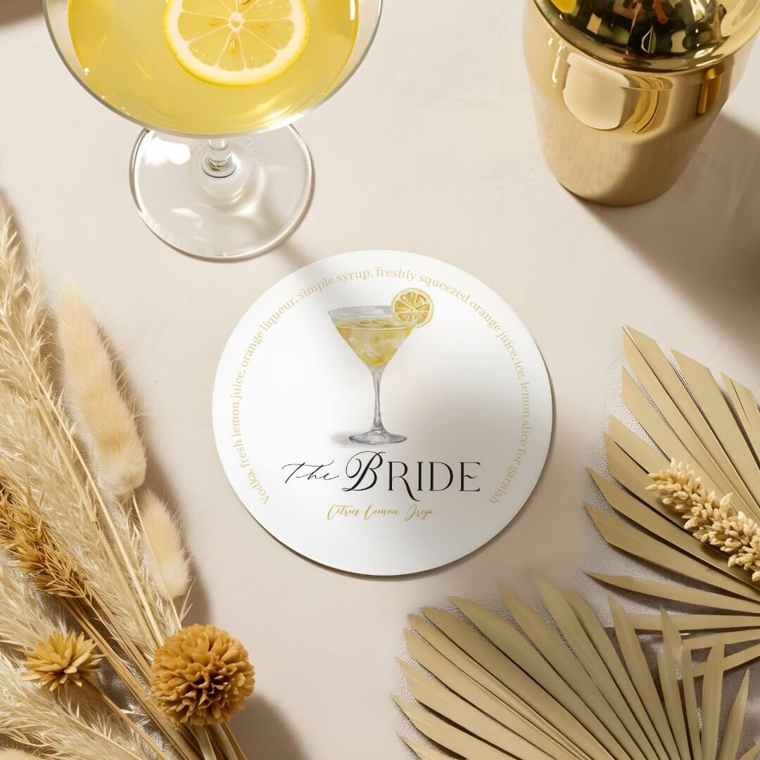 Bride Signature Cocktail Watercolor Wedding Drink Round Paper Coaster
