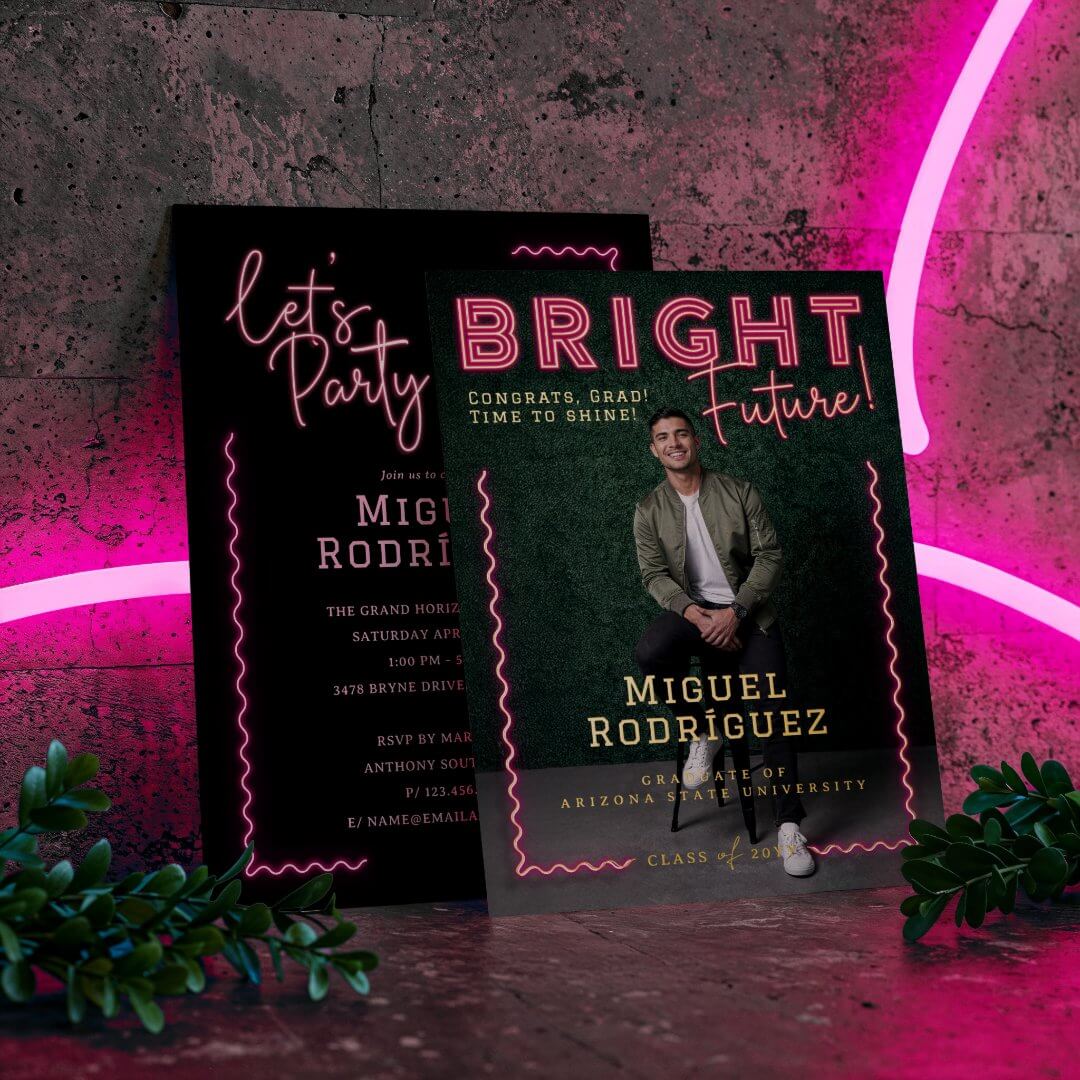 Bright Future Pink Neon Grad Photo Graduation Foil Invitation