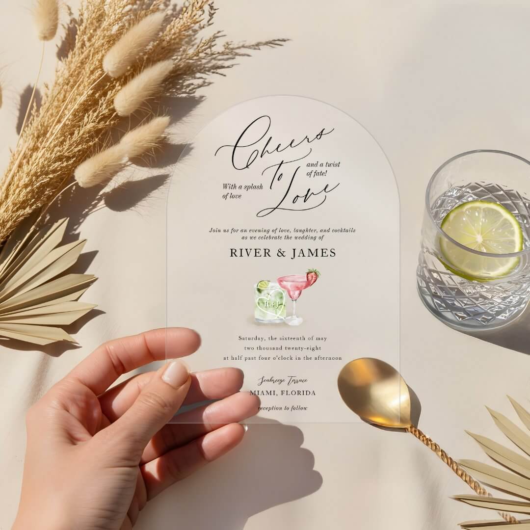Cheers to Love Watercolor Couples Cocktail Wedding Acrylic Invitations