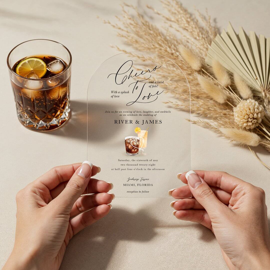 Cheers to Love Watercolor Couples Cocktail Wedding Acrylic Invitations