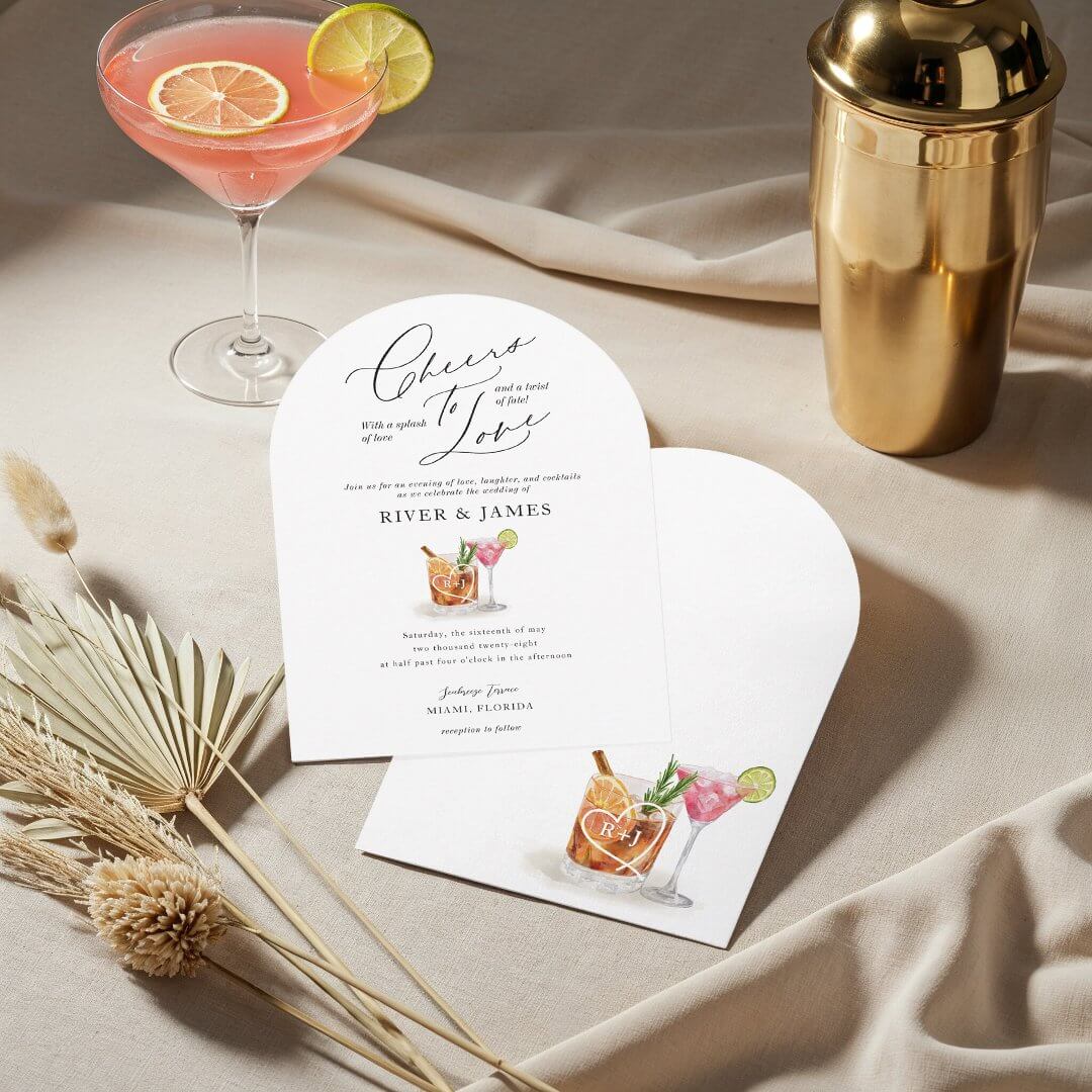 Cheers to Love Watercolor Couples Cocktail Wedding Invitation