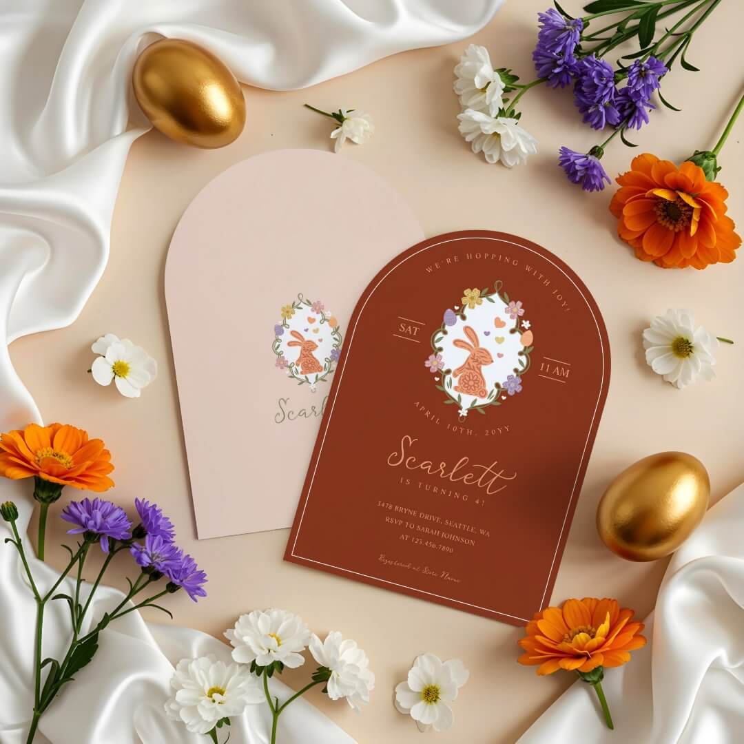 Elegant Easter Bunny Crest Spring Floral Birthday Red Invitation