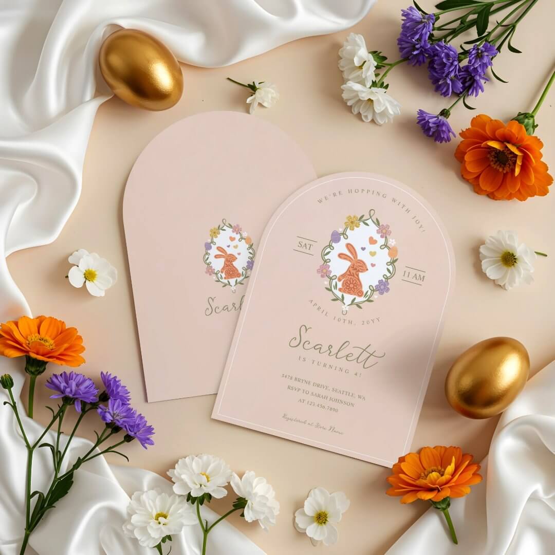 Elegant Easter Bunny Crest Spring Floral Birthday Invitation