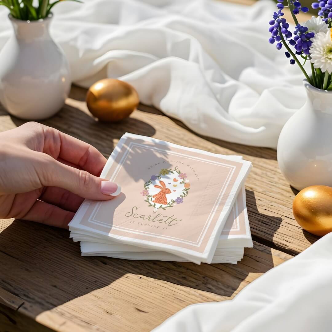 Elegant Easter Bunny Crest Spring Floral Birthday Napkins