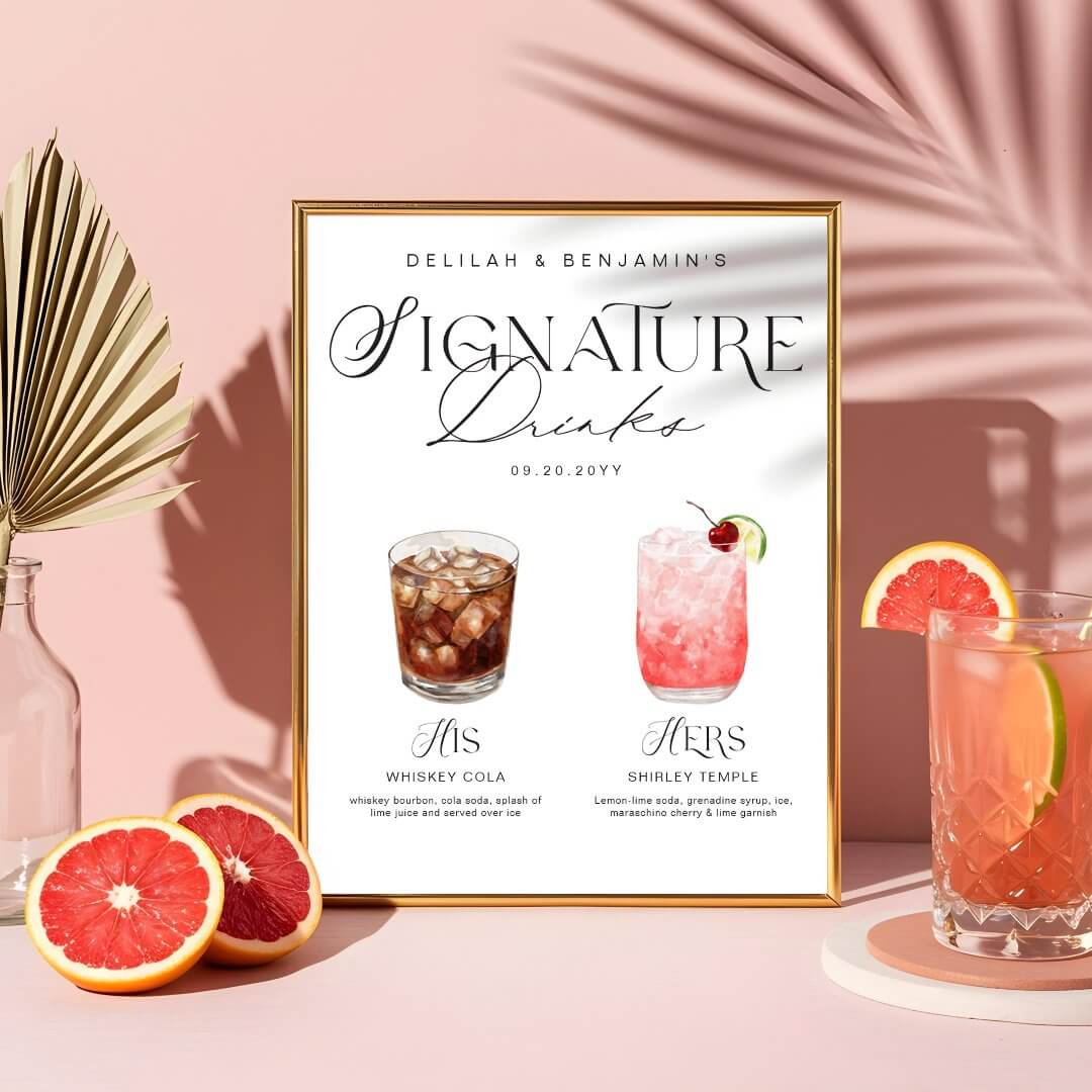 Elegant Watercolor His Her Signature Drink Wedding Poster