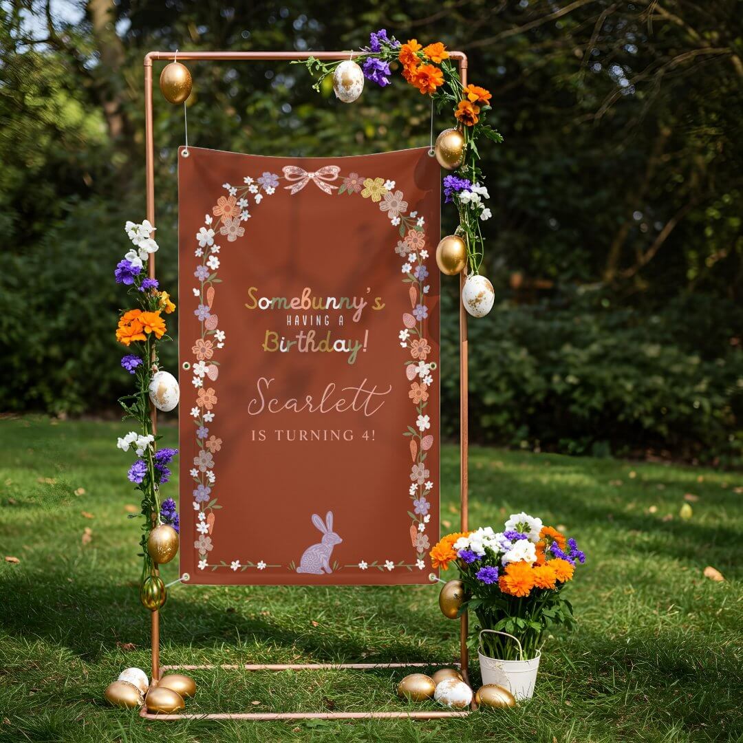 Floral Easter Bunny Somebunny’s Having a Birthday Red Banner