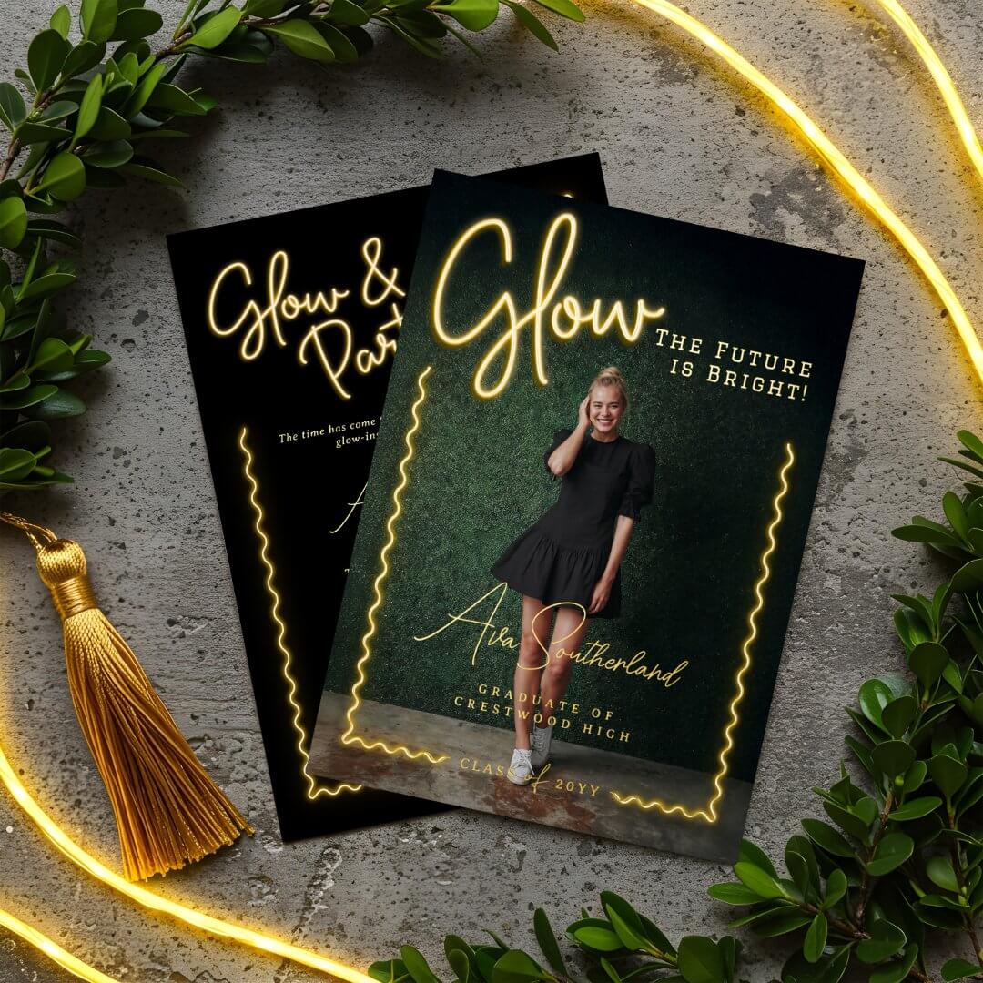 Glow Future is Bright Fun Yellow Neon Graduation Foil Invitation