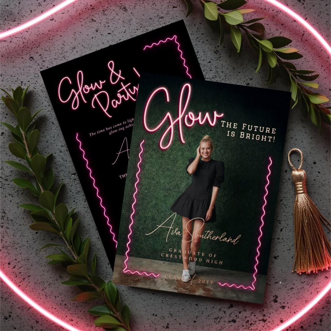 Glow The Future is Bright Fun Pink Neon Graduation Foil Invitation