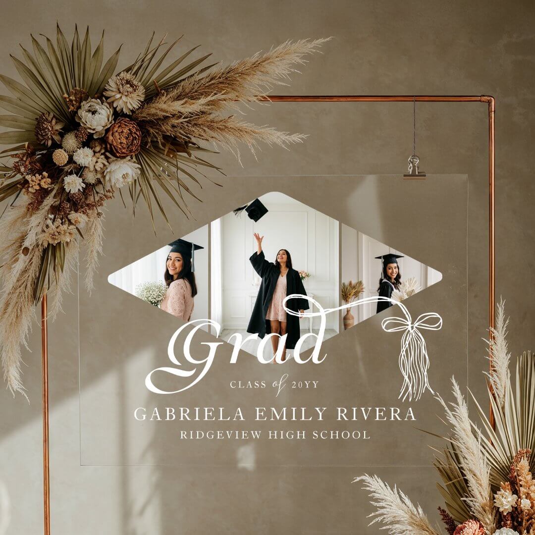 Grad Cap Bow & Tassel Photo Collage Graduation Acrylic Sign