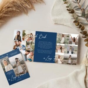 Graduation Party Then & Now Grad Photo Collage Blue Tri-Fold Announcement