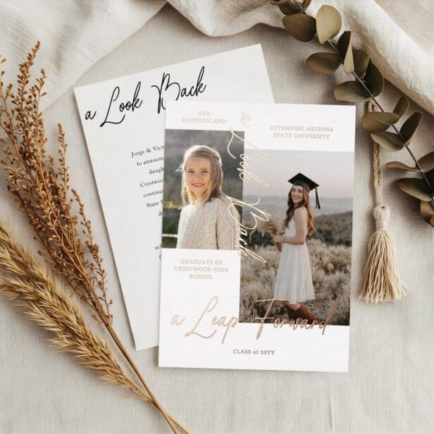 Graduation Then & Now Photo Collage White Vertical Announcement