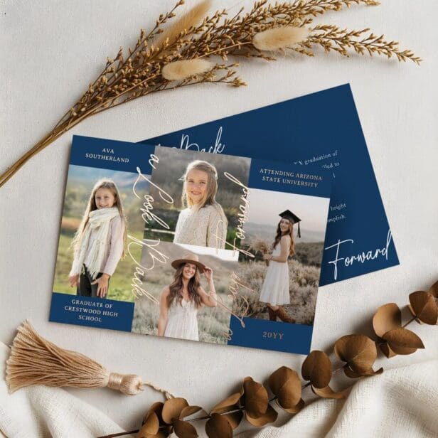 Graduation Then & Now Photo Collage Blue Announcement