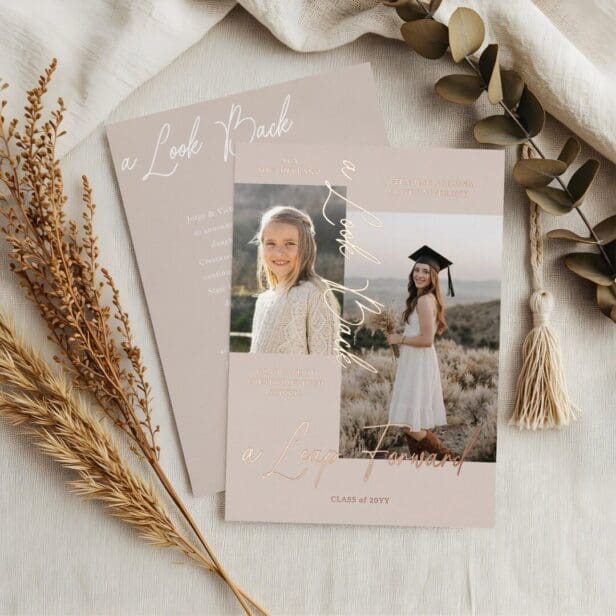 Graduation Then & Now Photo Collage Beige Vertical Announcement