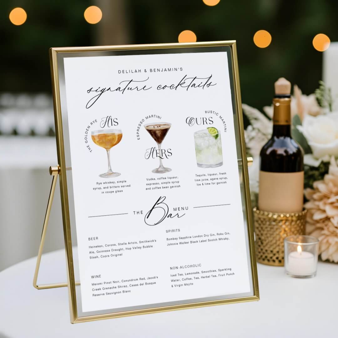 His Ours & Hers Watercolor Signature Cocktail Menu Poster