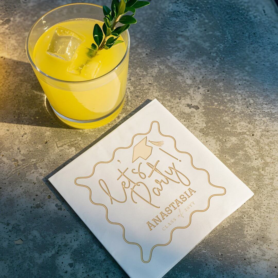 Let's Party Script Fun Grad Cap Graduation Party Foil Napkins