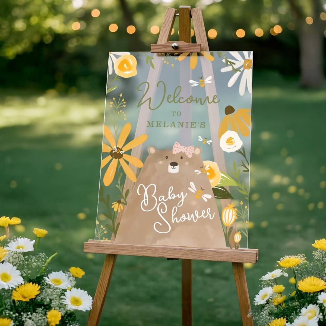 Mama Bear Sweet Honey Bee Baby Girl Shower Welcome Acrylic Sign