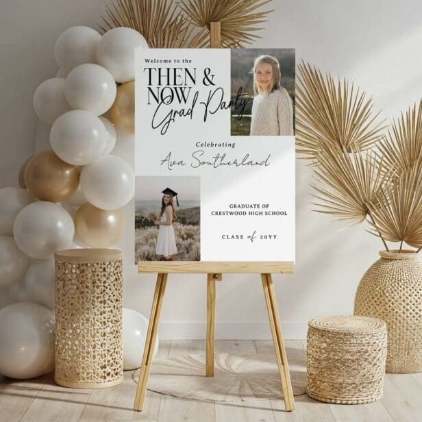 Modern Minimal Then & Now Graduation Party Photos White Foam Board