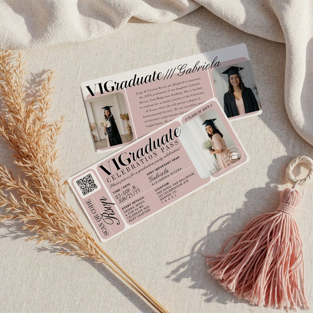 Modern Photo Graduation Party Event Ticket QR Code Pink Invitation