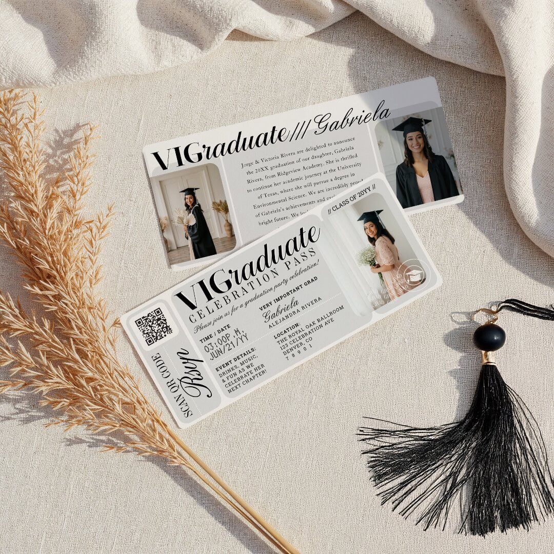 Modern Photo Graduation Party Event Ticket QR Code Grey Invitation