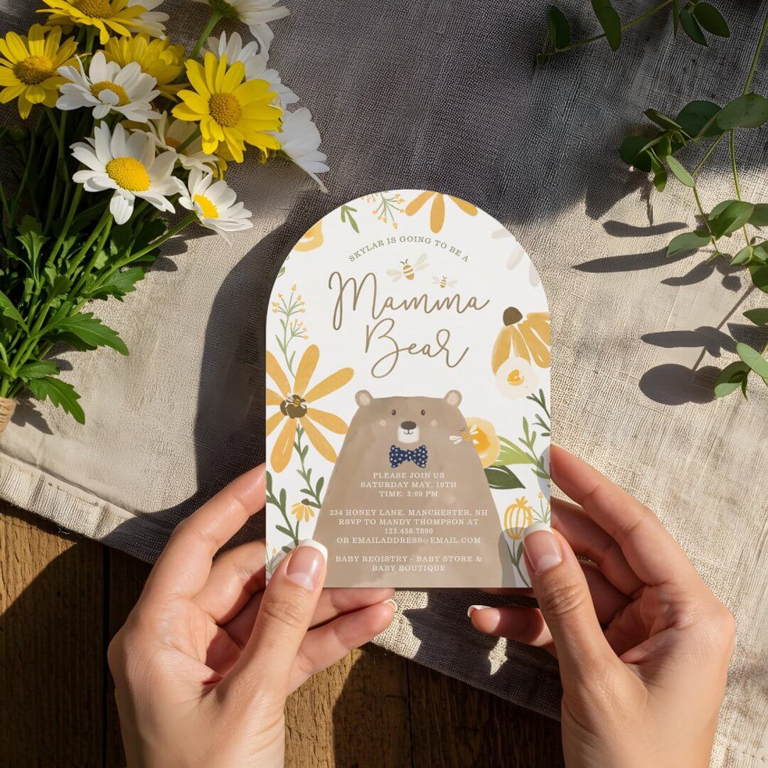 Momma Bear & Sweet Honey Bee Baby Boy Shower Invitation