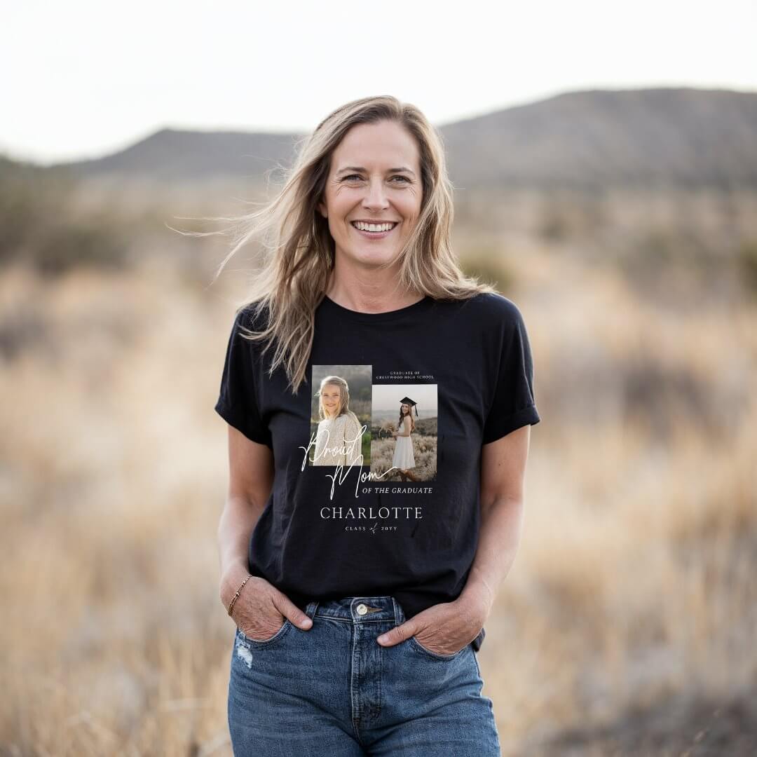 Proud Mom of the Graduate Script Photo Keepsake Tri-Blend Shirt