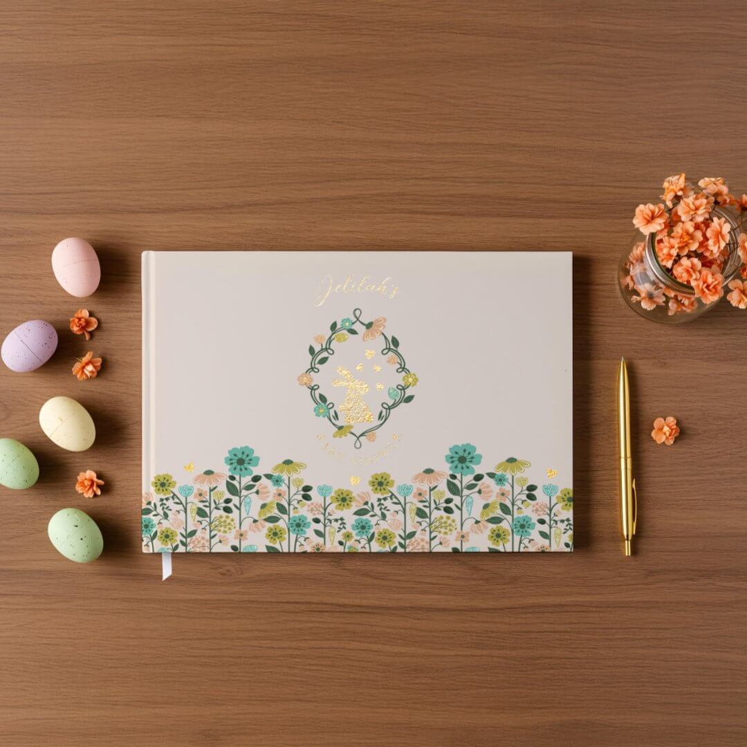 Spring Wildflower Easter Bunny Baby Shower Foil Pink Guest Book