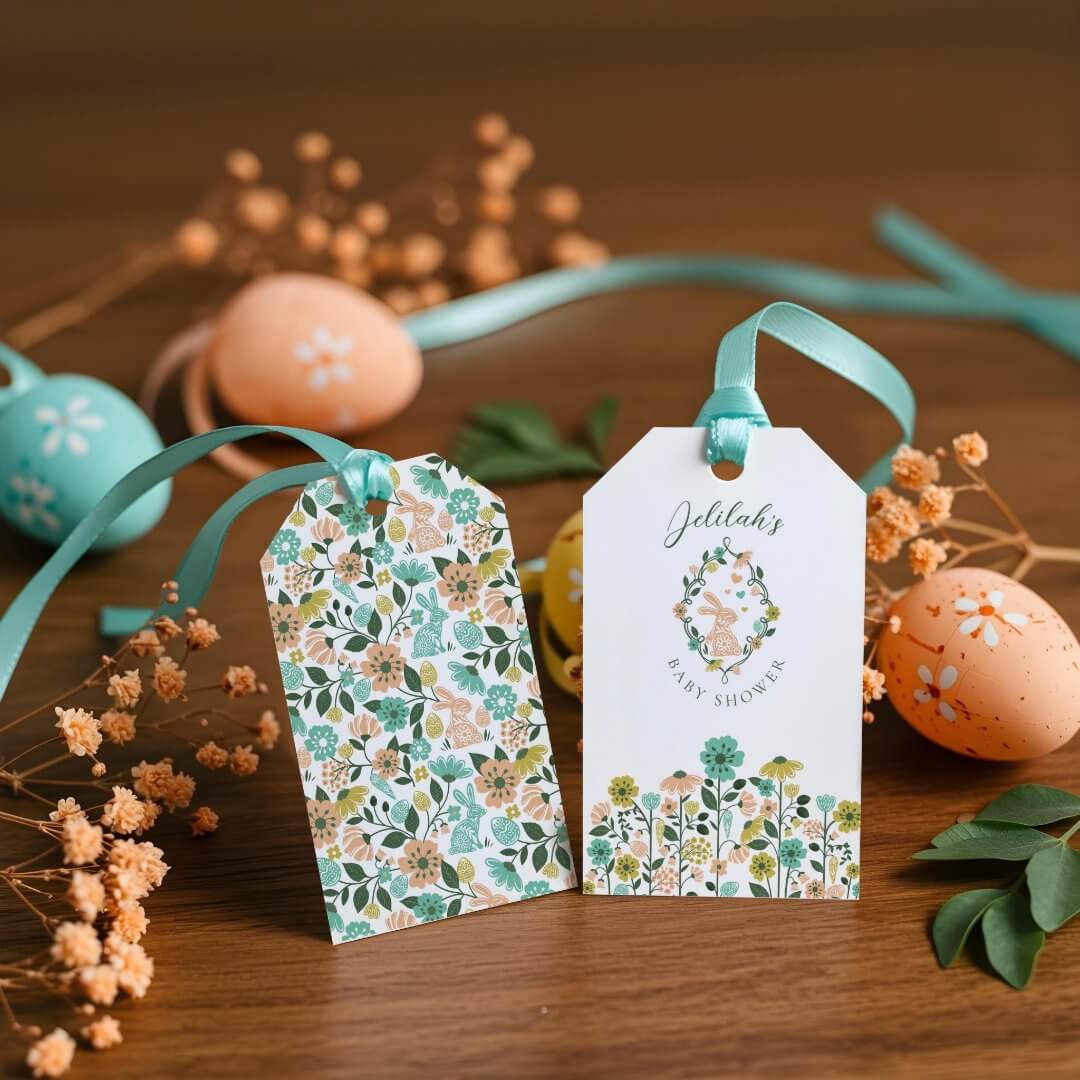 Spring Wildflower Easter Bunny Baby Shower Gift Tags