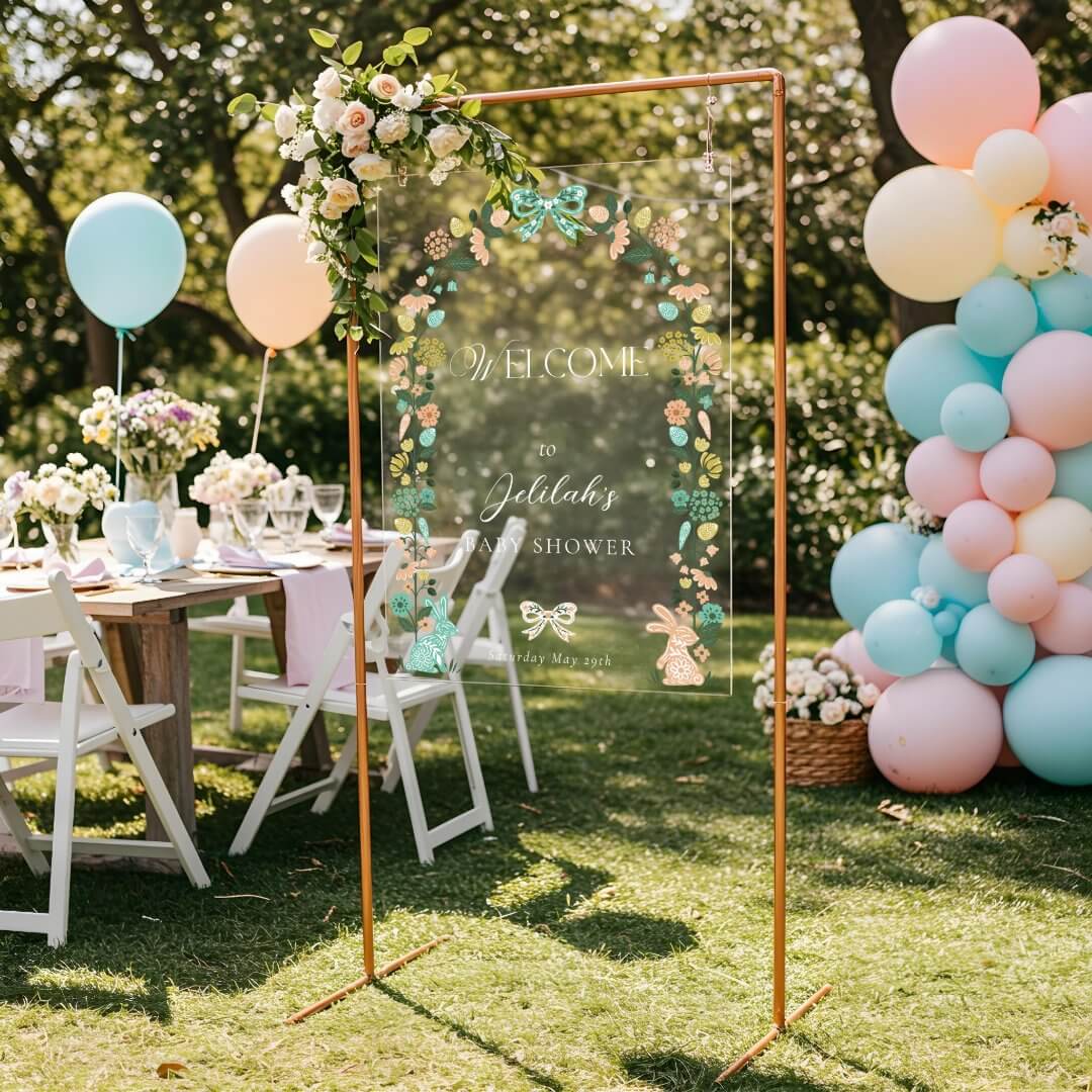 Spring Wildflower Easter Bunny Baby Shower Welcome Acrylic Sign