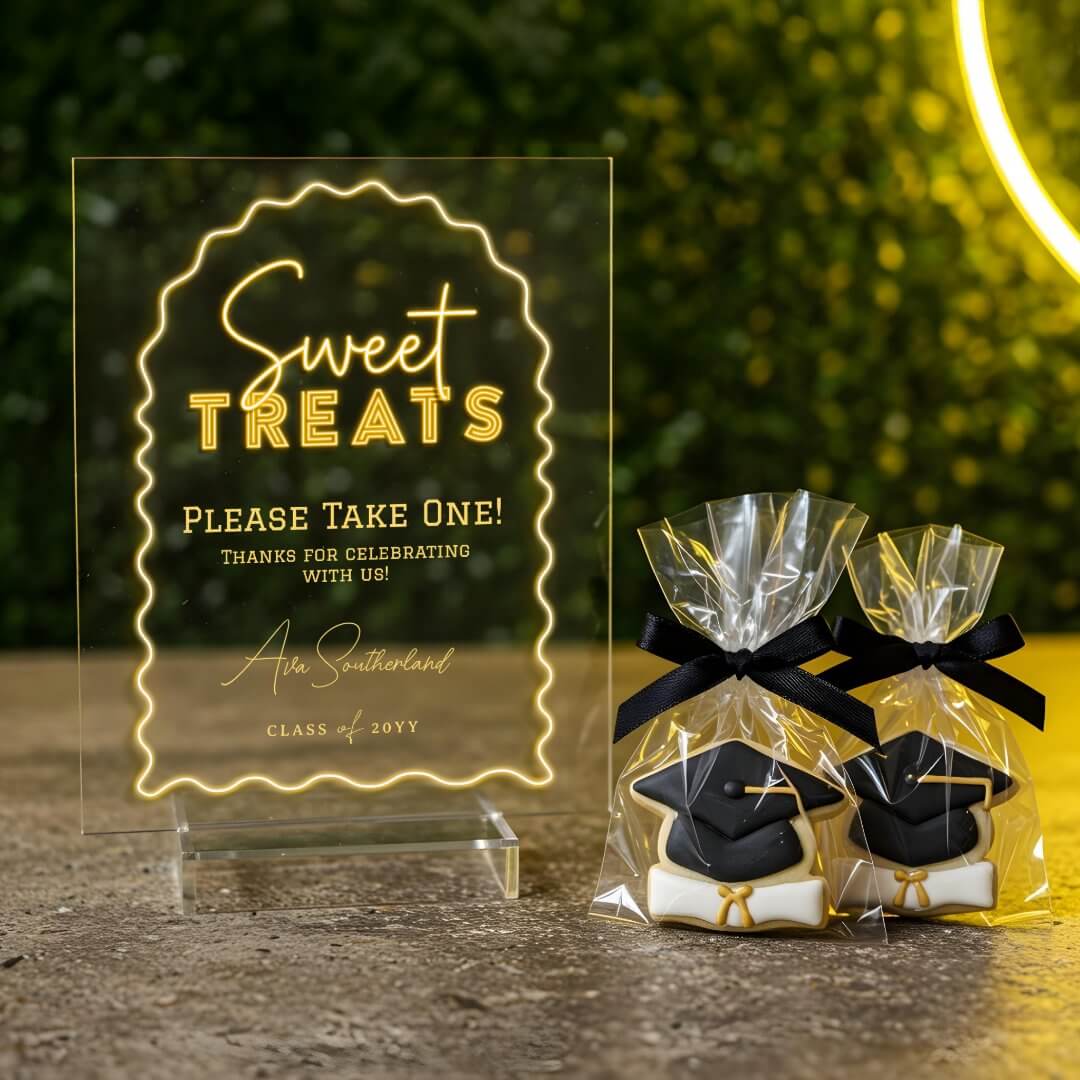 Sweet Treat Wavy Arch Yellow Neon Graduation Party Acrylic Sign