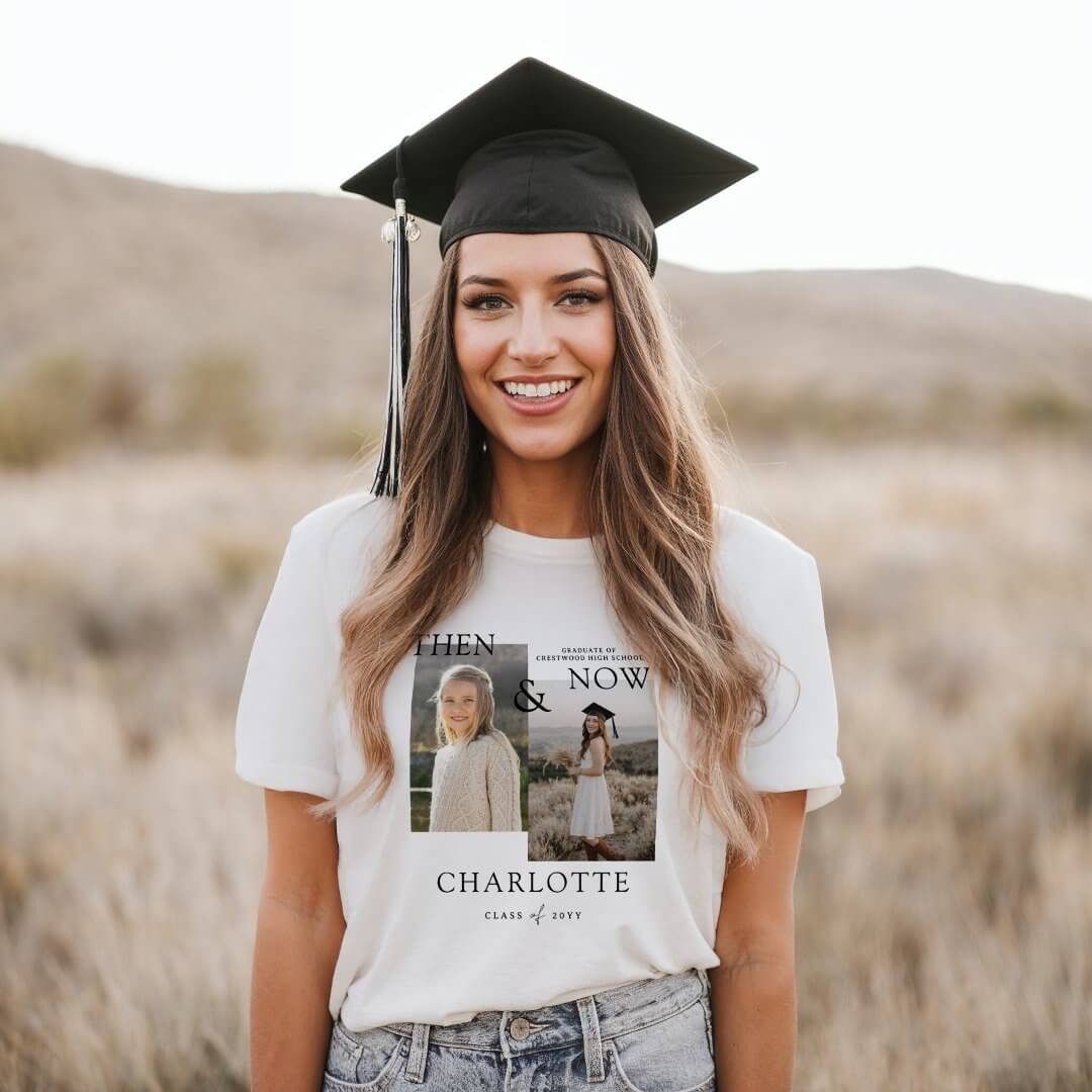 Then & Now Graduation Milestone Grad Photo Collage Tri-Blend Shirt
