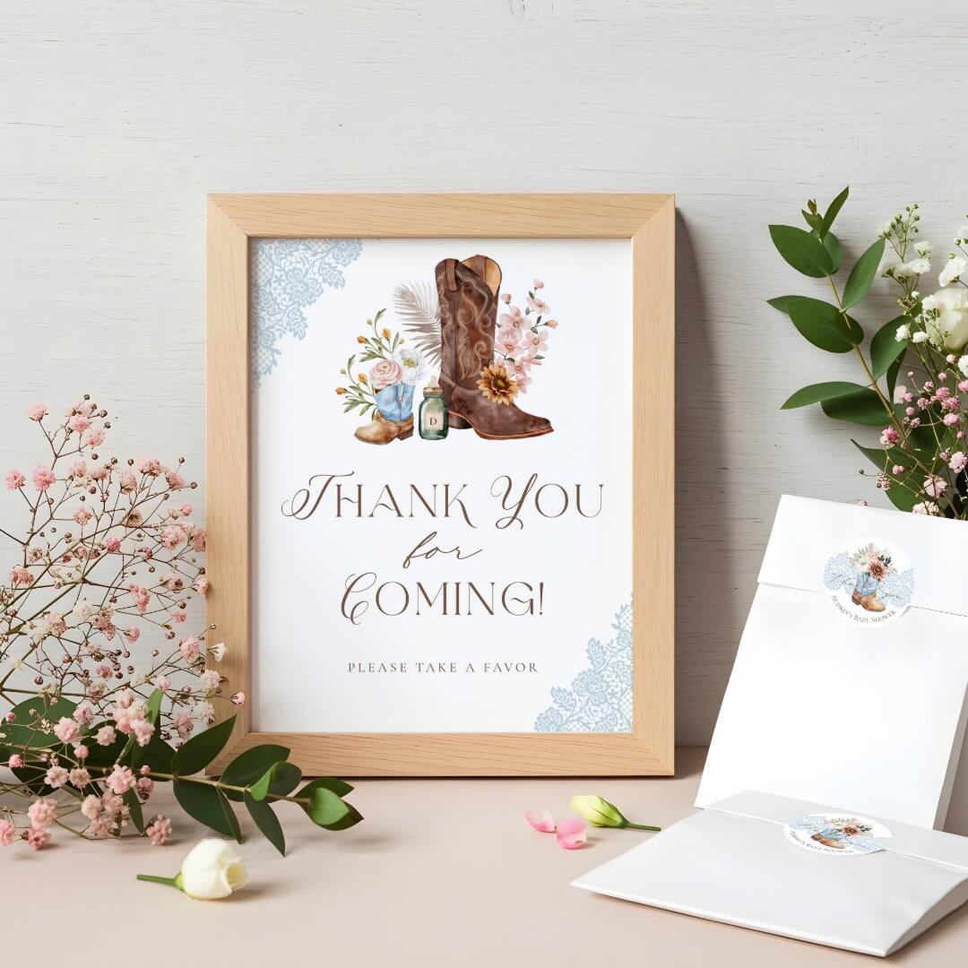 Wild Western Baby Boy Shower Thank You Favor Sign