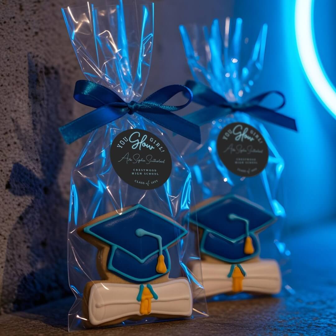 You Glow Girl Grad Blue Neon Script Graduation Classic Round Sticker