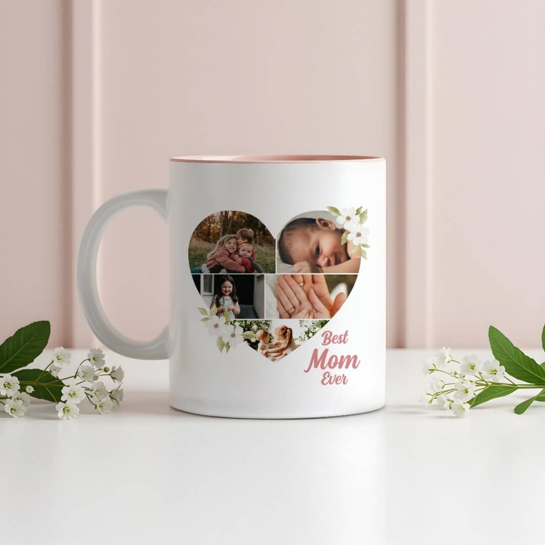 Best Mom Ever Elegant Floral Heart Photo Collage Two-Tone Coffee Mug