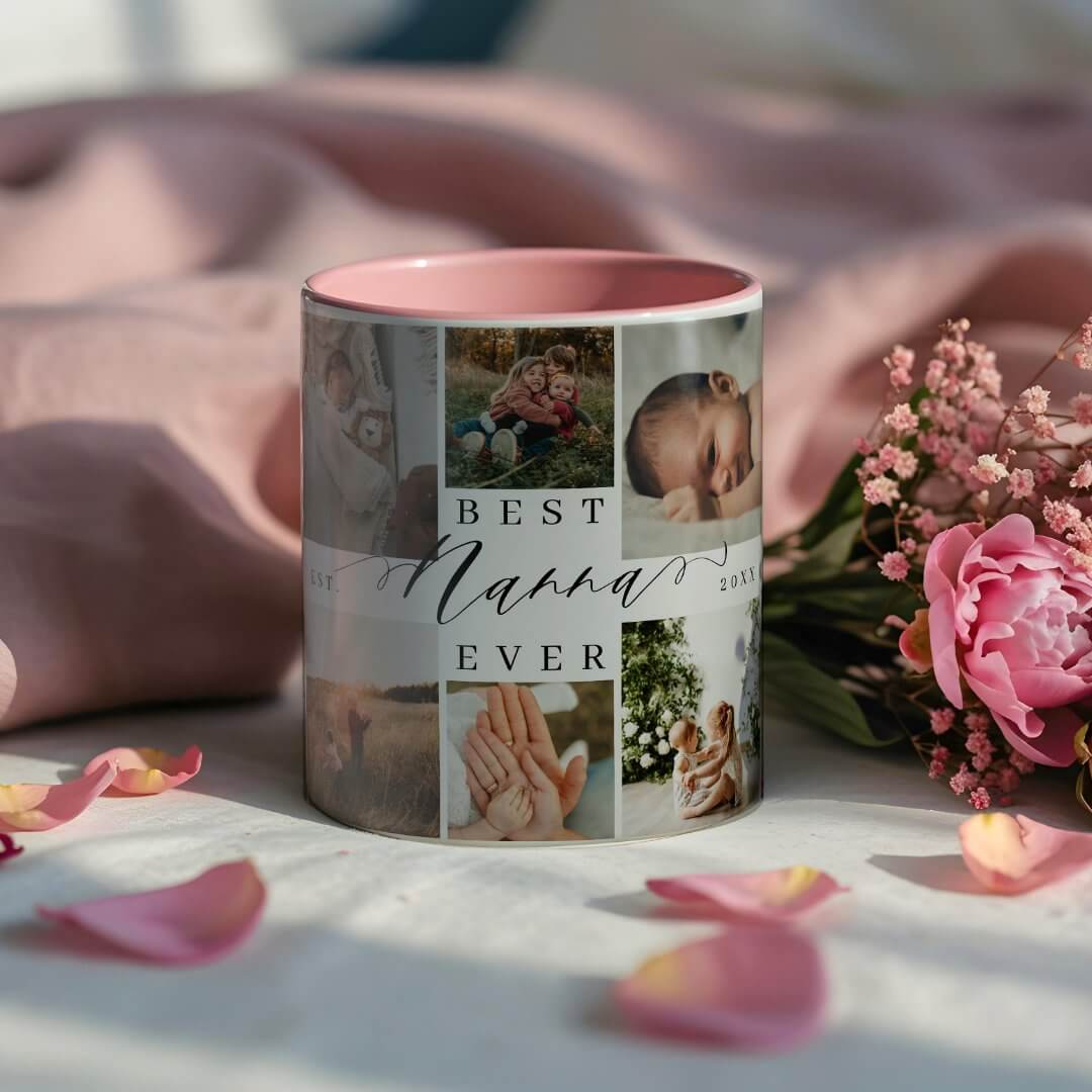 Best Nanna Ever | Elegant Script 8 Photo Collage Two-Tone Coffee Mug