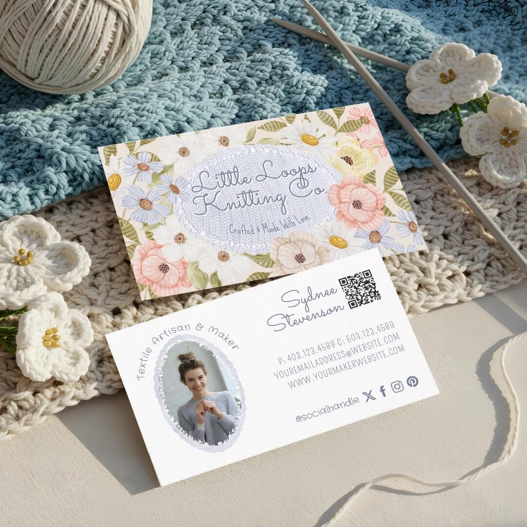 Floral knitting Handmade Crochet Artisan Photo Business Card