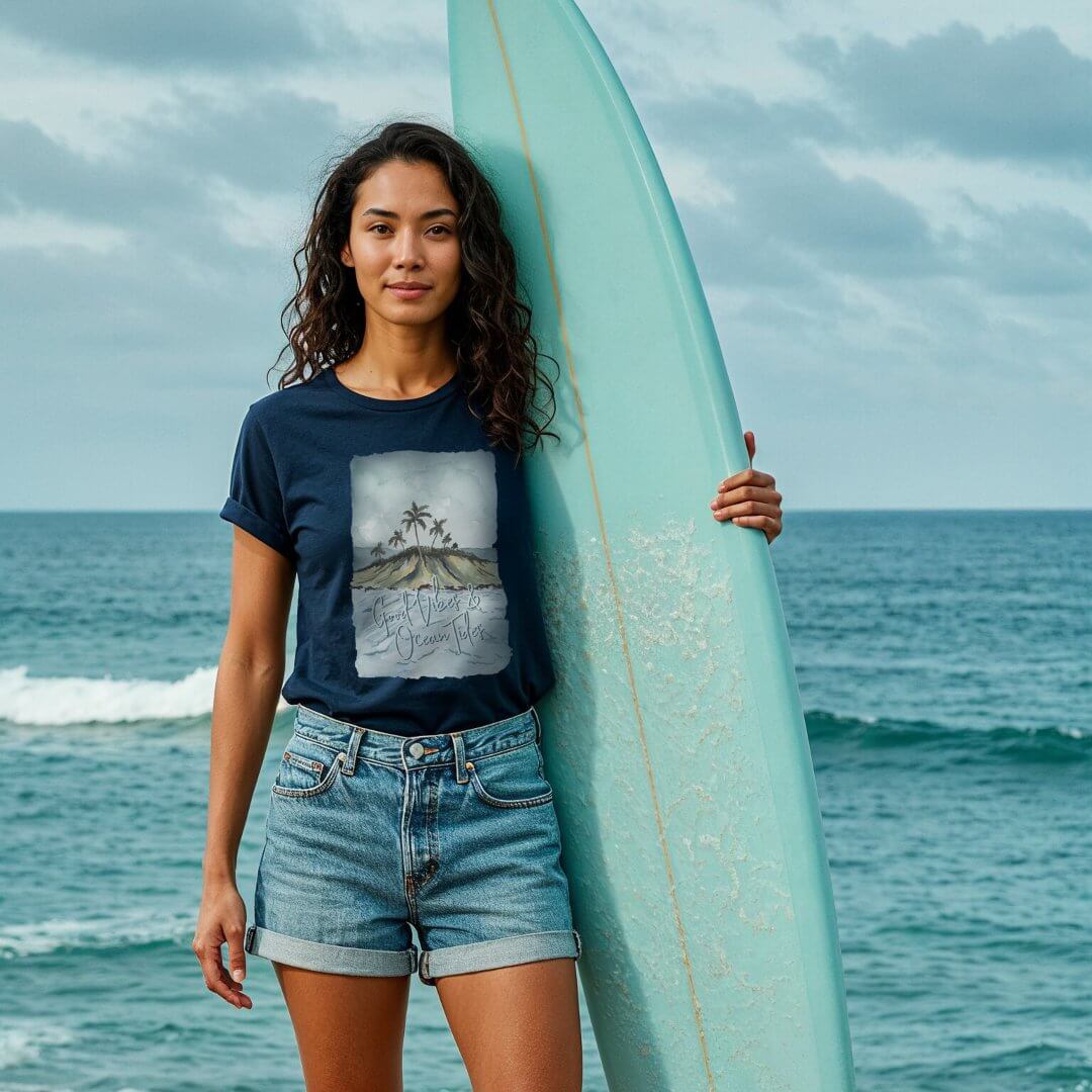 Good Vibes Ocean Tides Tropical Island Palm Trees Tri-Blend Shirt