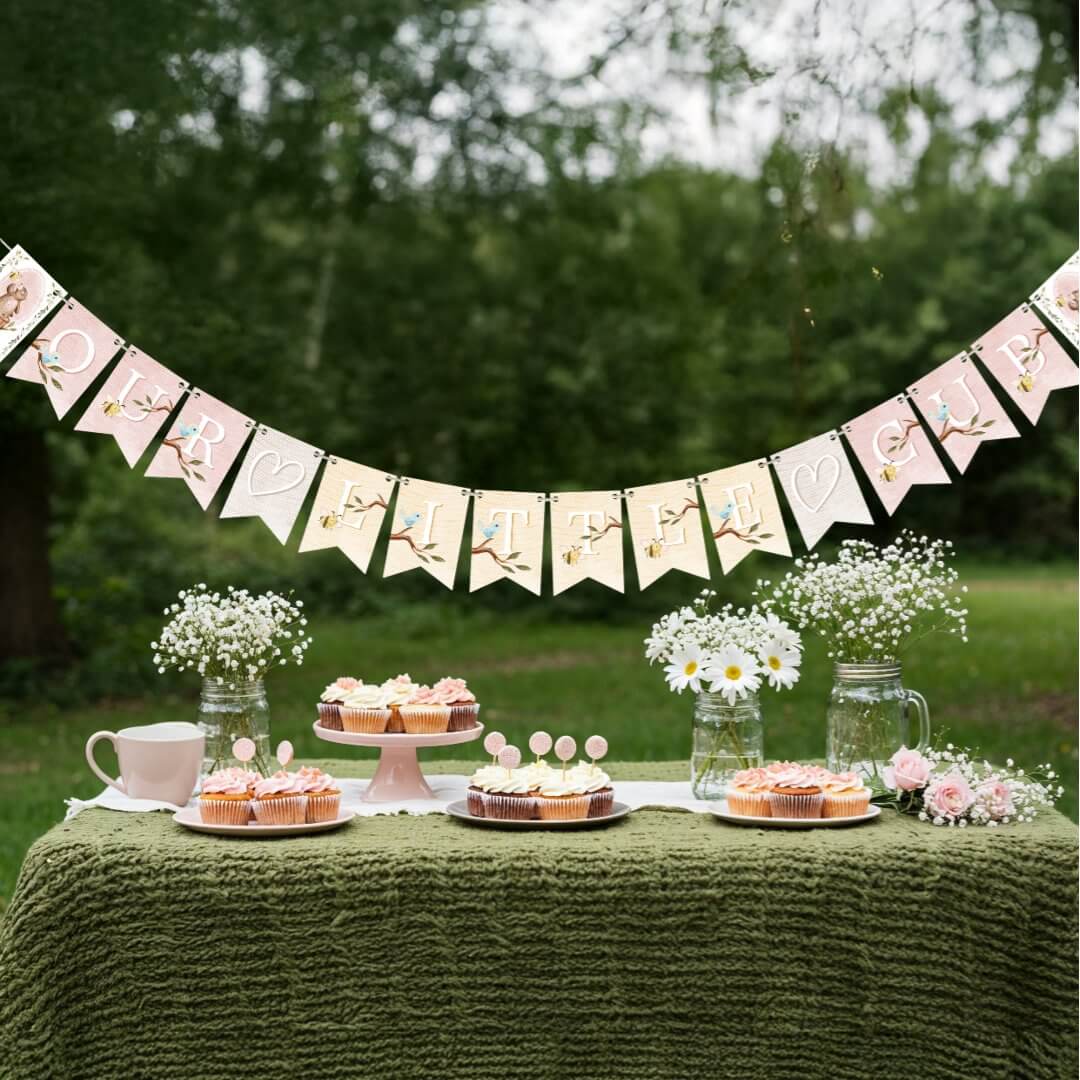 Knitted Woodland Bear Little baby Girl Cub Shower Bunting Flags